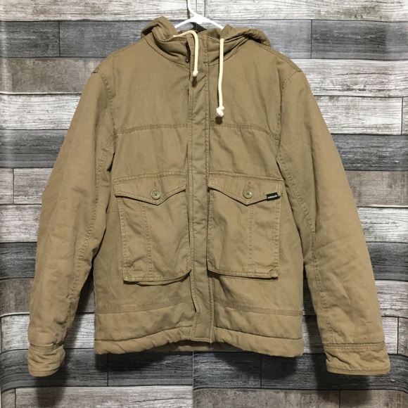 Quiksilver Canvas Hooded Jacket Men’s M Beige Tan Lined Full Zip Utility - Picture 4 of 11